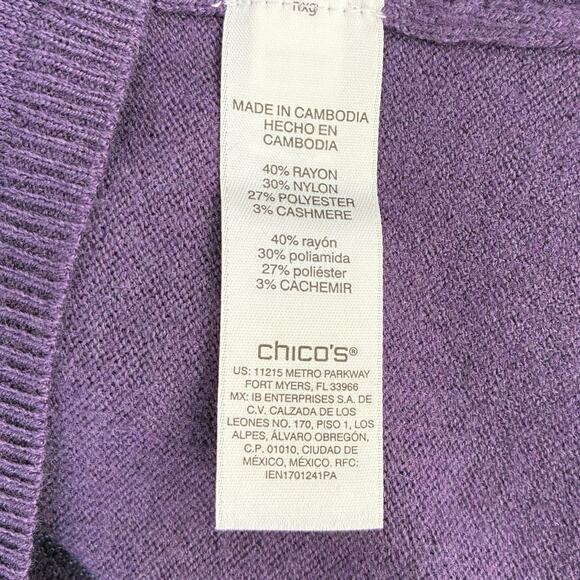 NWT Chico's Sweater Size 4 (2X) Touch Of Cashmere Muted Plum V-Neck 3/4 Sleeve - Picture 5 of 7